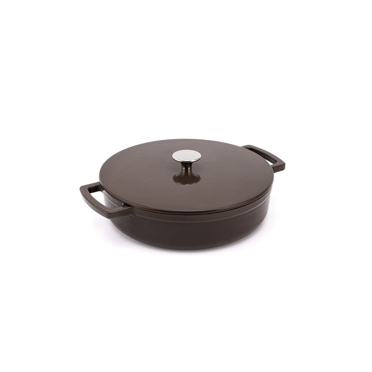 Ember zománcozott öntöttvas lapos edény 28 cm, barna
