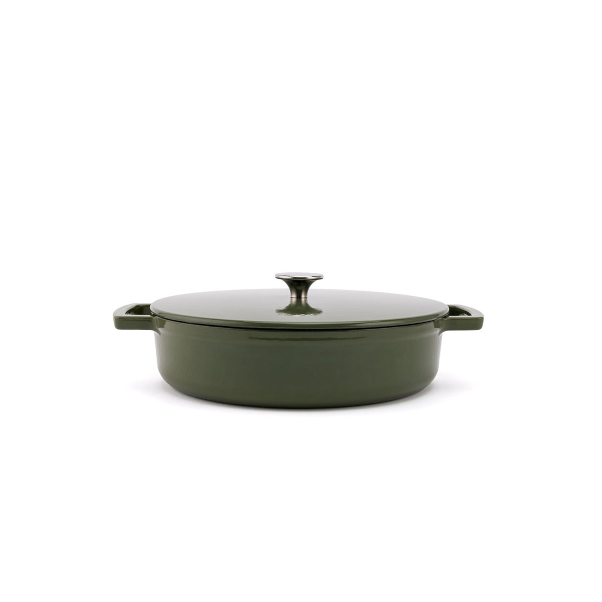 Smaltovaný litinový nízký hrnec Ember 28 cm - olivově zelená