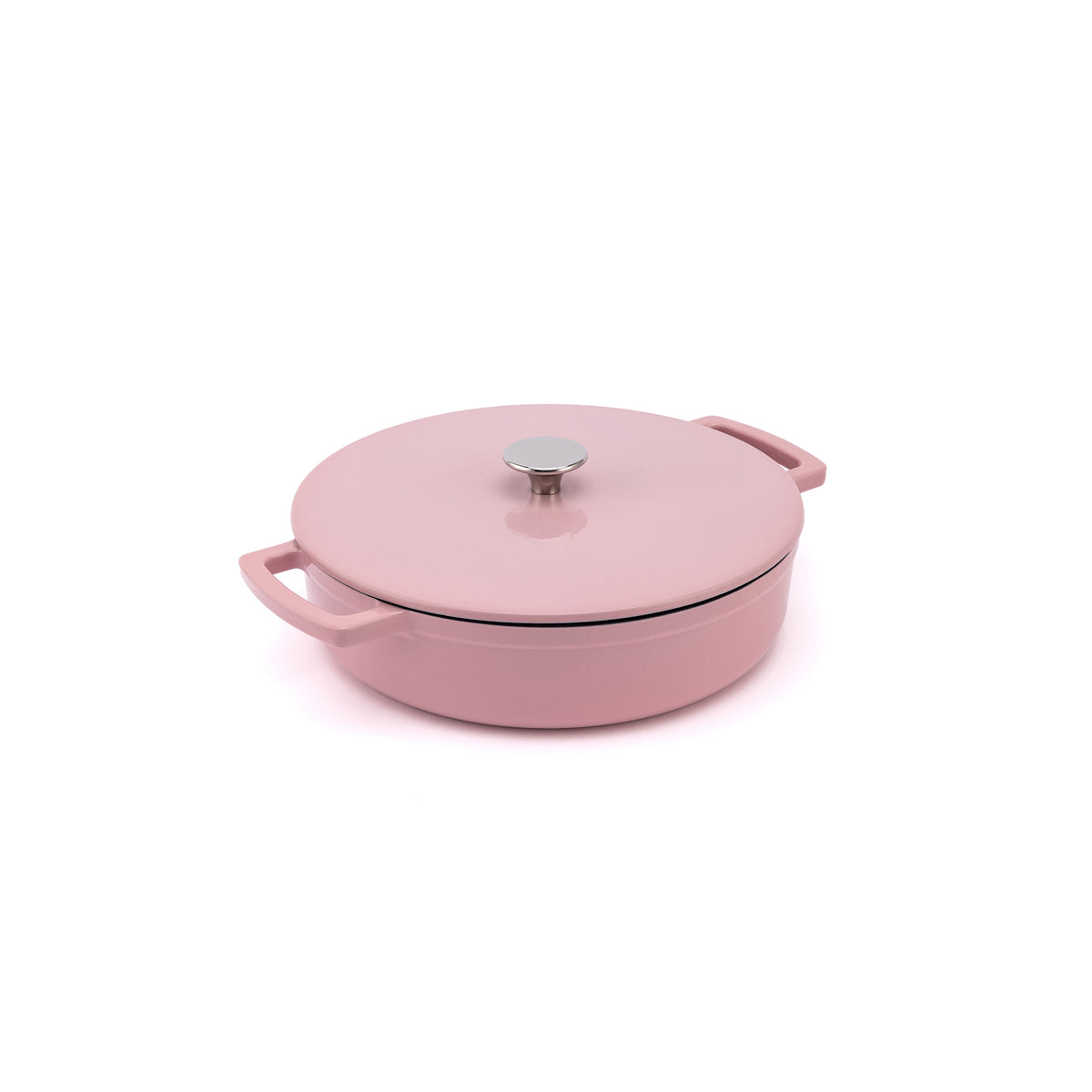 Ember zománcozott öntöttvas lapos edény 28 cm, rózsaszín