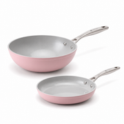 Zen kerámia serpenyők alapkészlete 2 db - klasszikus + wok, rózsaszín