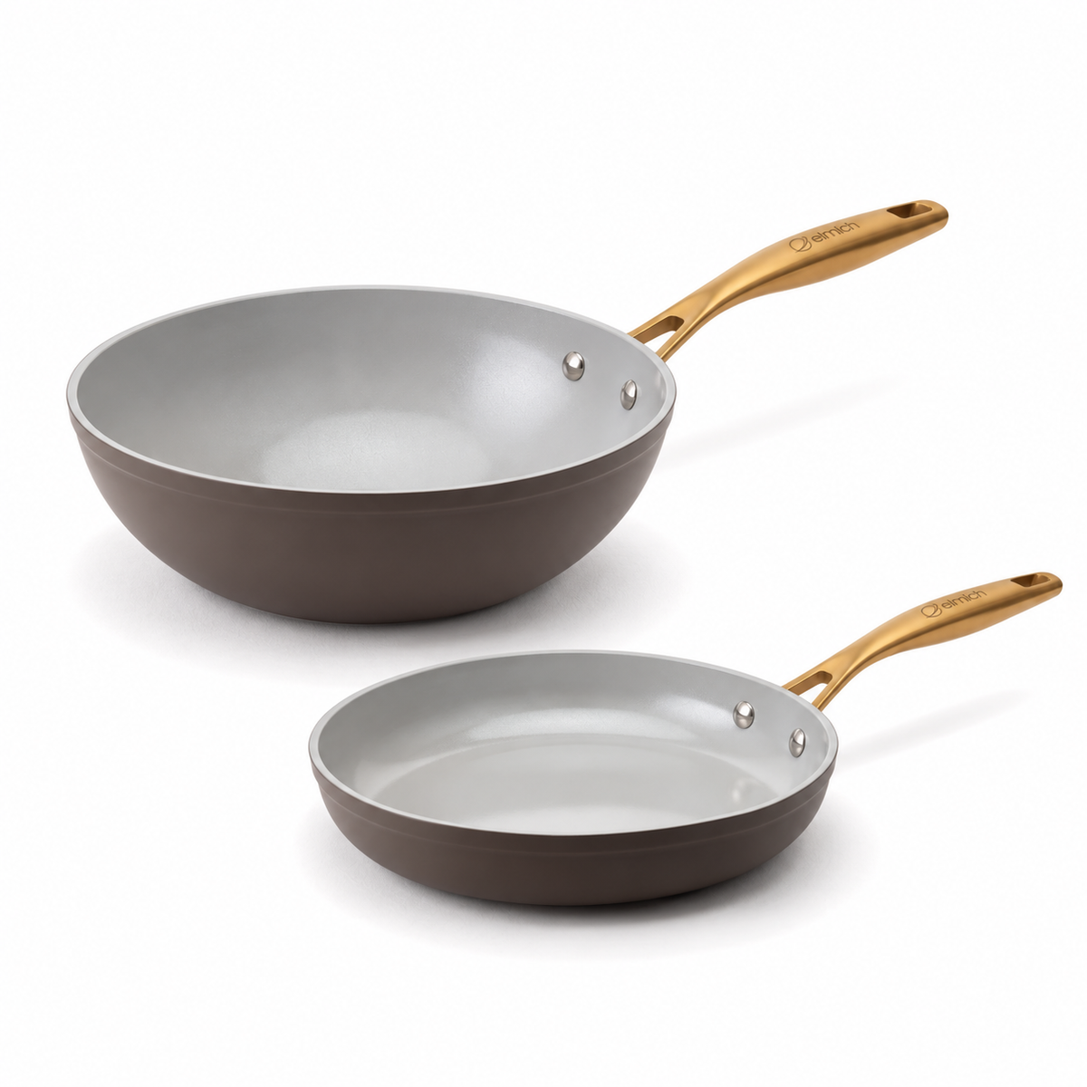 Zen alap kerámiaserpenyő-készlet 2 db - klasszikus + wok, barna-arany